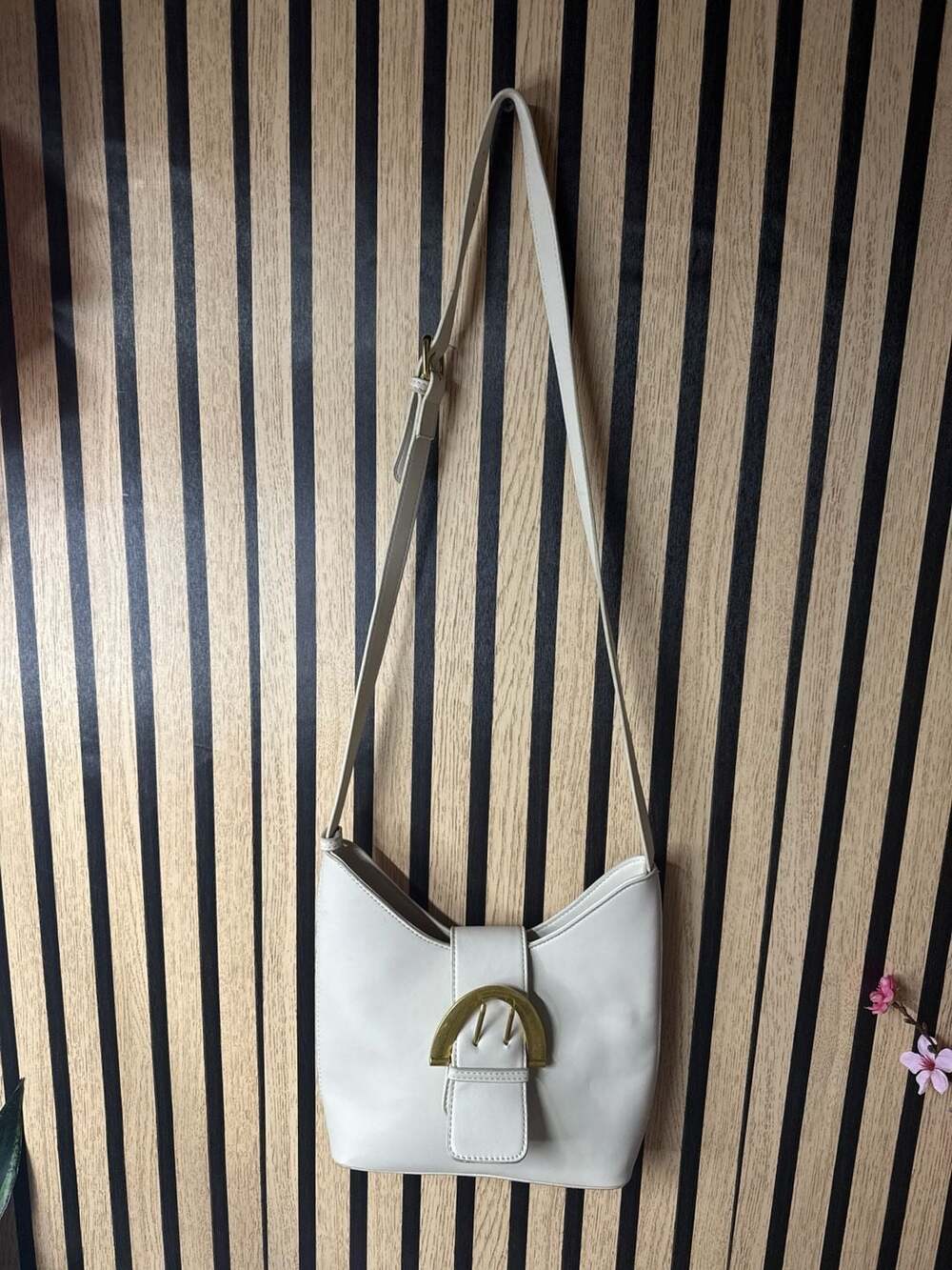 Street Level Faux Leather Buckle Shoulder Bag in Cream